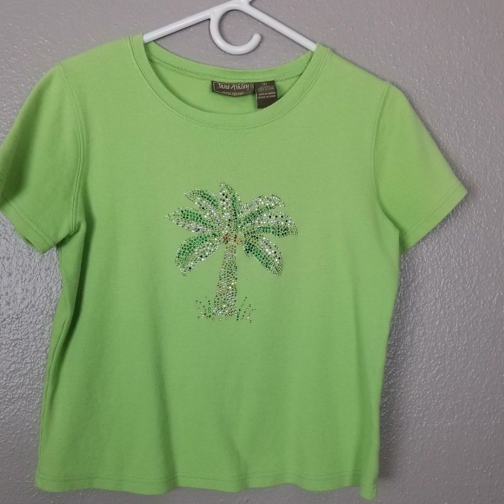 Jane Ashley Green Beaded Palm Tree T-Shirt S